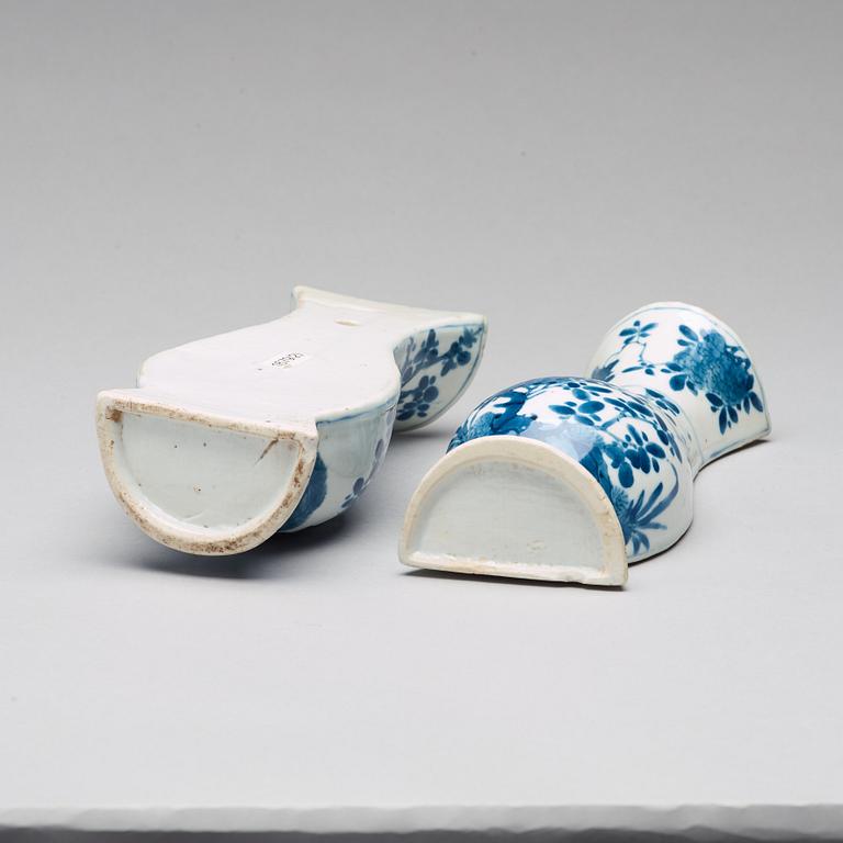 Two blue and white wall vases, Qing dynasty, early 18th Century.