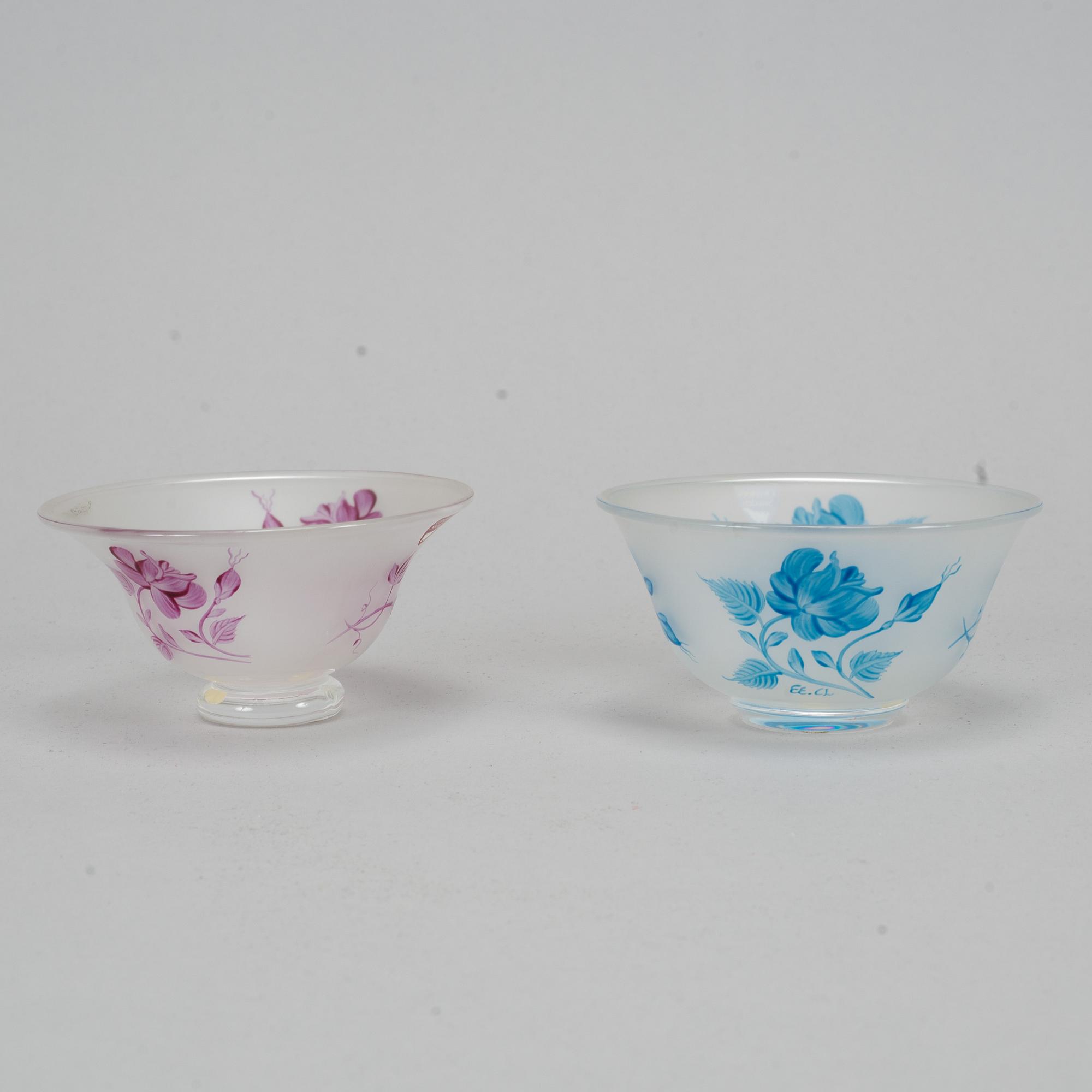 Eva Englund, skålar, glas, Orrefors, signerade.