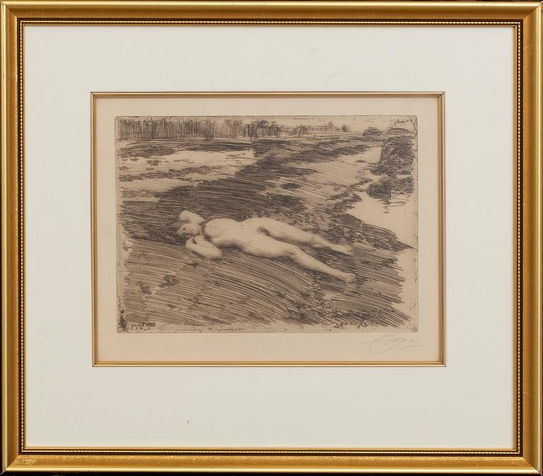 Anders Zorn, etsning, 1916, signerad.