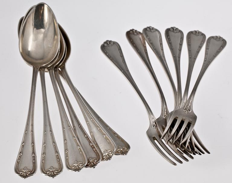 BESTICKSERVISDELAR, 12 st, silver, svenska importstämplar. Tyskland tidigt 1900-tal.