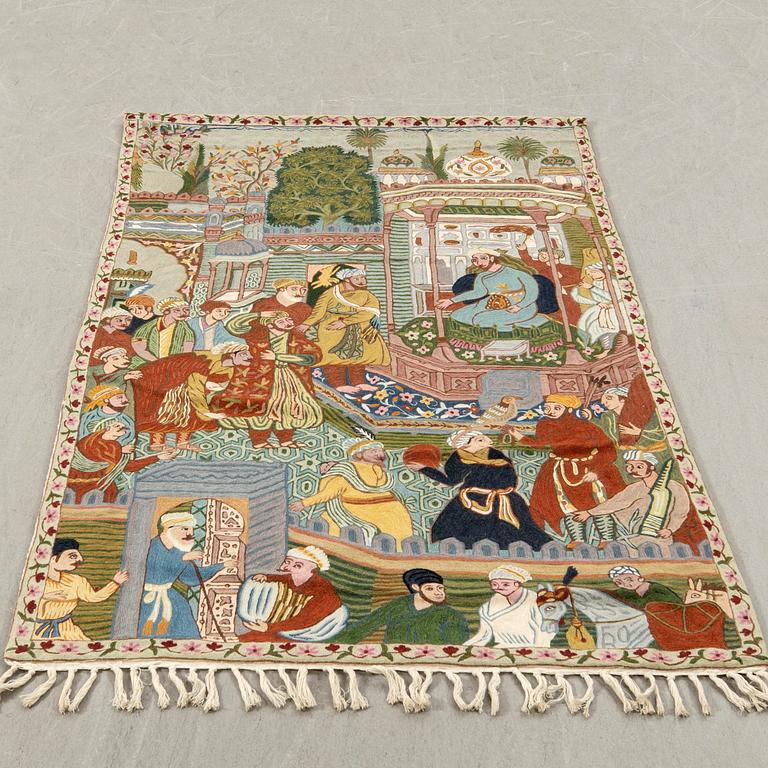 Vävnad Gulam Mohidin Indien 1900-tal broderad ca 193x146 cm.
