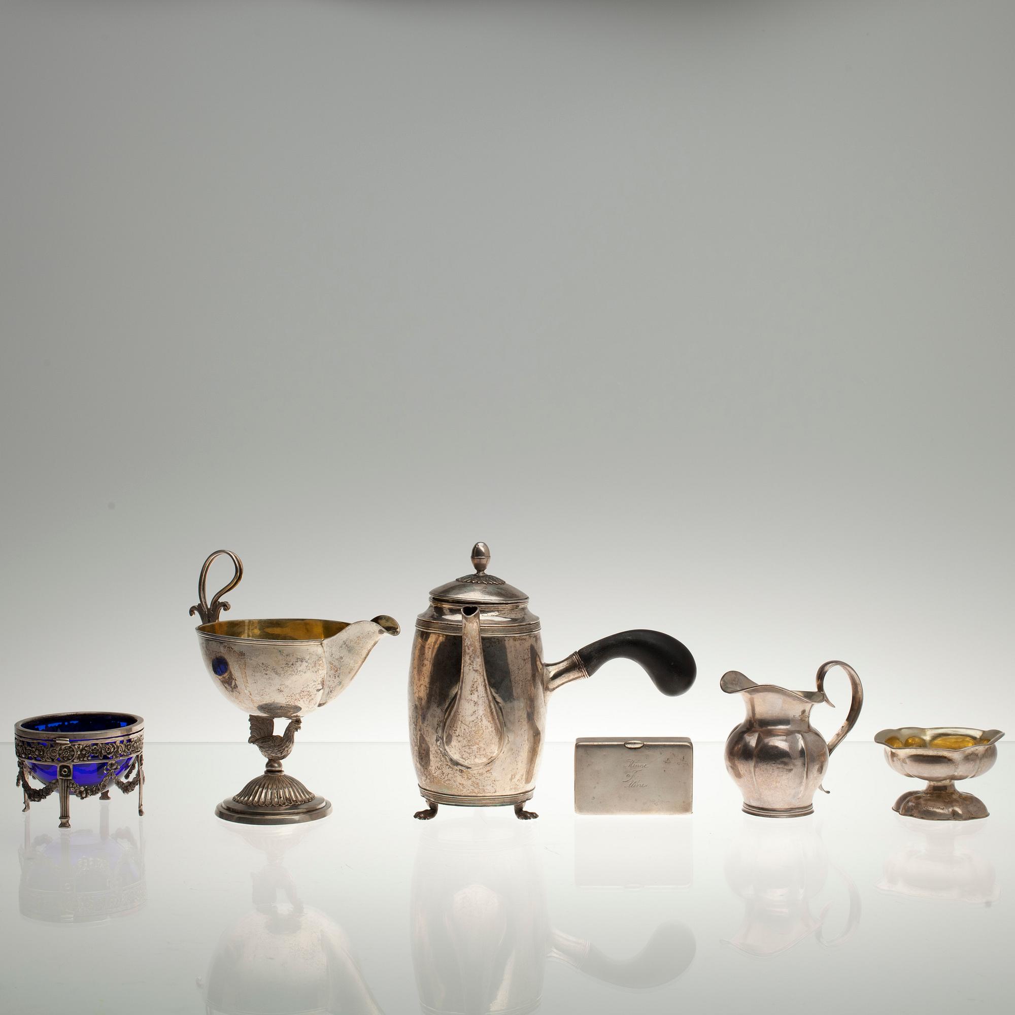 PARTI SILVER, 6 delar. 1816 - ca 1900. Vikt 674 g.