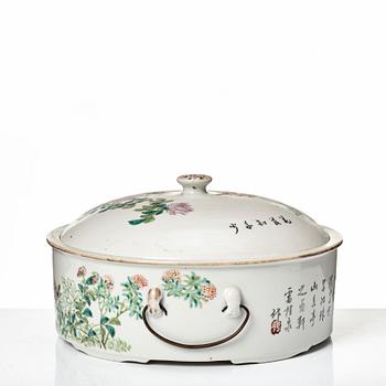 A famille rose tureen with cover, China, 20th Century, marked Lei Oui Quan.