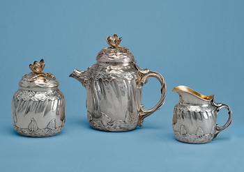 608. A COFFEE SERVICE, 3 pieces. Marked FIB France around 1900.