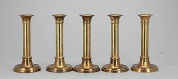 LJUSSTAKAR, 5 st, mässing, möjligen England 1900-tal.
