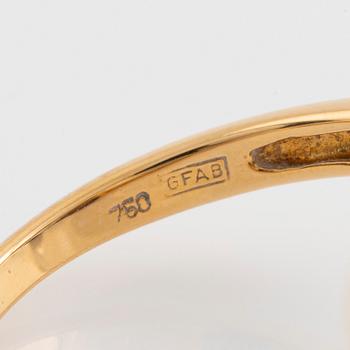 Gold and two cultured pearl and brilliant cut diamond cross over ring.