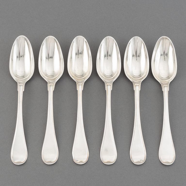 A set of six Swedish 18th century silver spoons, maker's mark Petter Eneroth, Stockholm, 1785.