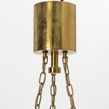 A glass and brass ceiling light, mid 20th Century.