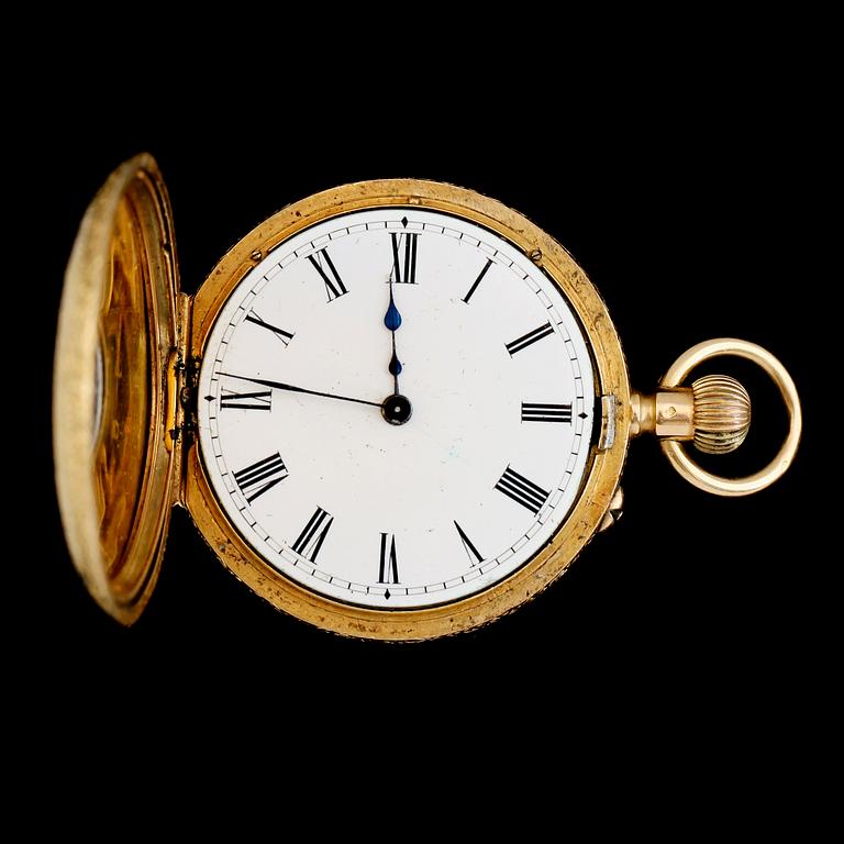 FICKUR, 18K guld, tidigt 1900-tal. Total vikt inklusive urhus ca 38 g.