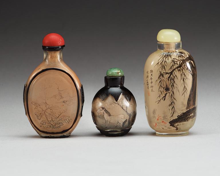 A set of three inside painted snuff bottles, 20th Century.