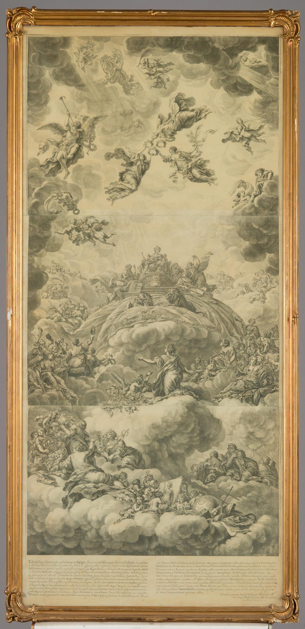 David Klöcker Ehrenstrahl, after, copper engraving and etching, three connected pieces. Laid on board.