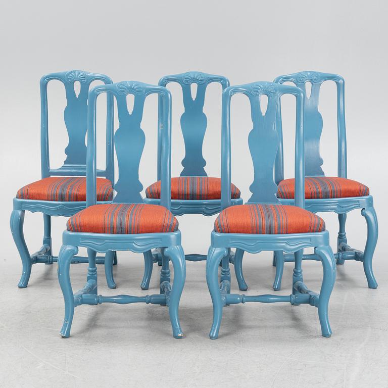 Five matched late Baroque chairs, 18th Century.
