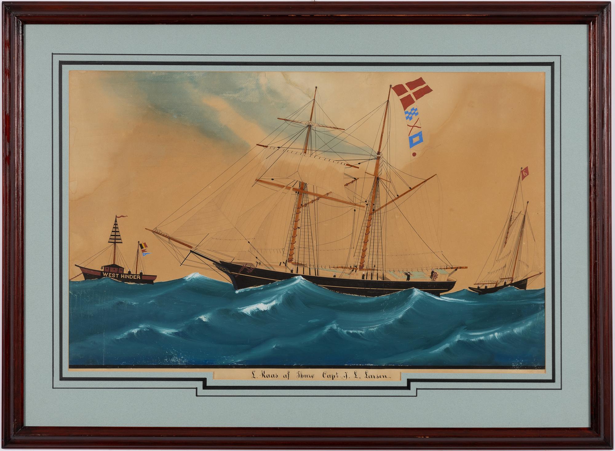 Astridus De Clerck, Toppsegelskonaren "L Kaas" af Thurö (Capt J. L. Larsen).