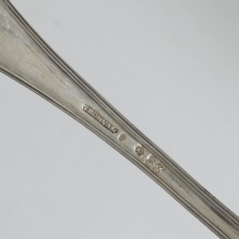 A set of three Swedish silver sauce ladles and a small sauce bowl, mark of Johan Petter Grönwall,  Stockholm 1824-37.