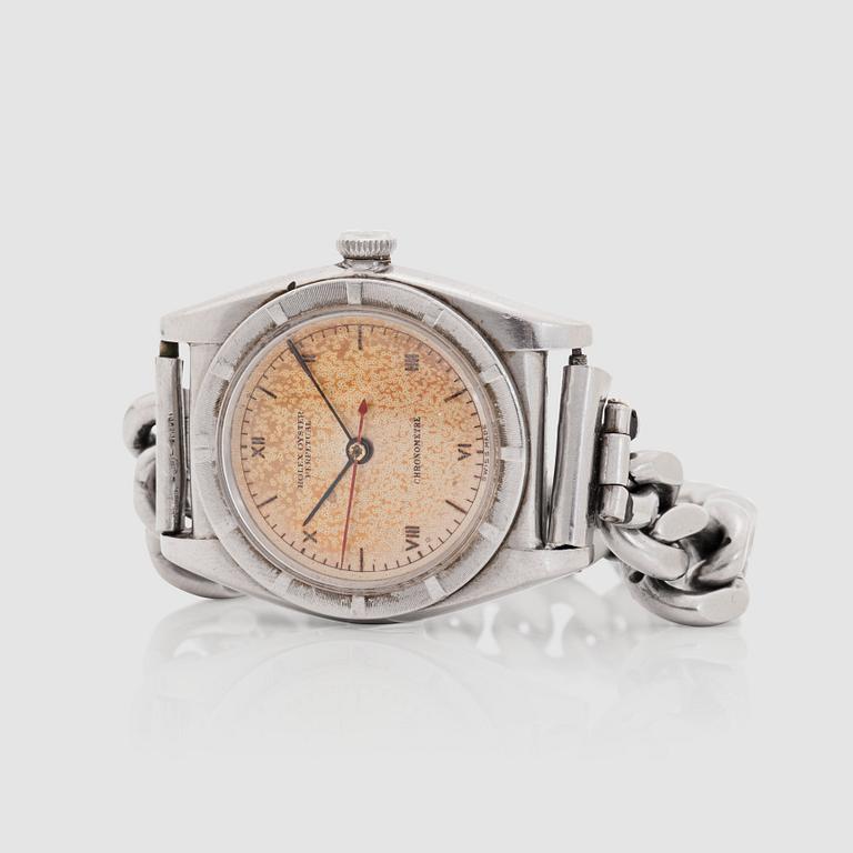 A Rolex Oyster Perpetual 'bubbleback', men's wristwatch, in a 32 mm stainless steel case from ca 1938.