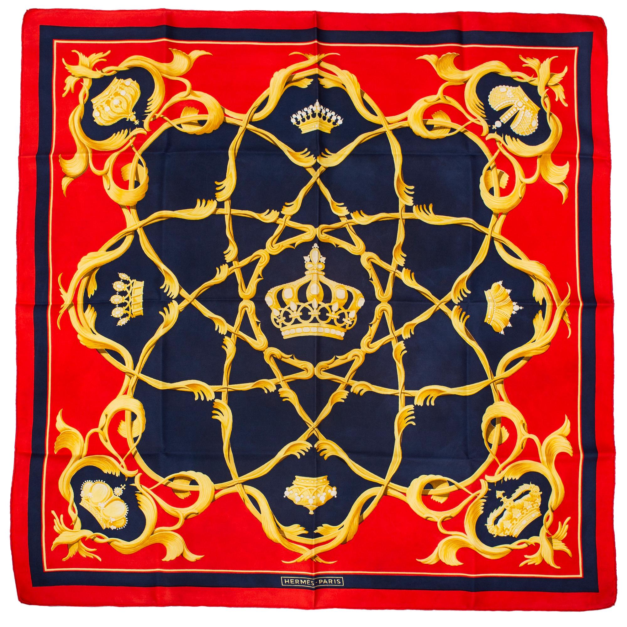 HERMÈS, scarf, "Crown/Couronnes", Julie Abadie, original issue 1969.
