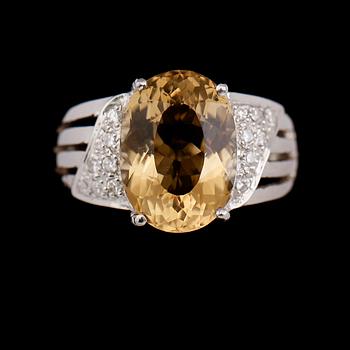 RING, silver, citrin samt vita safirer.