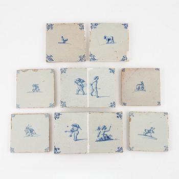 Flisor, 10 st, glaserat lergods, Holland, 17/1800-tal.