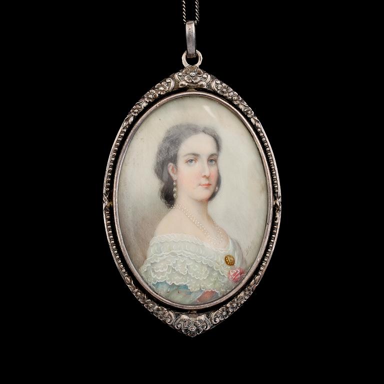 MINIATYR/HÄNGE, gouache, otydligt signerad, 1900-talets första hälft.