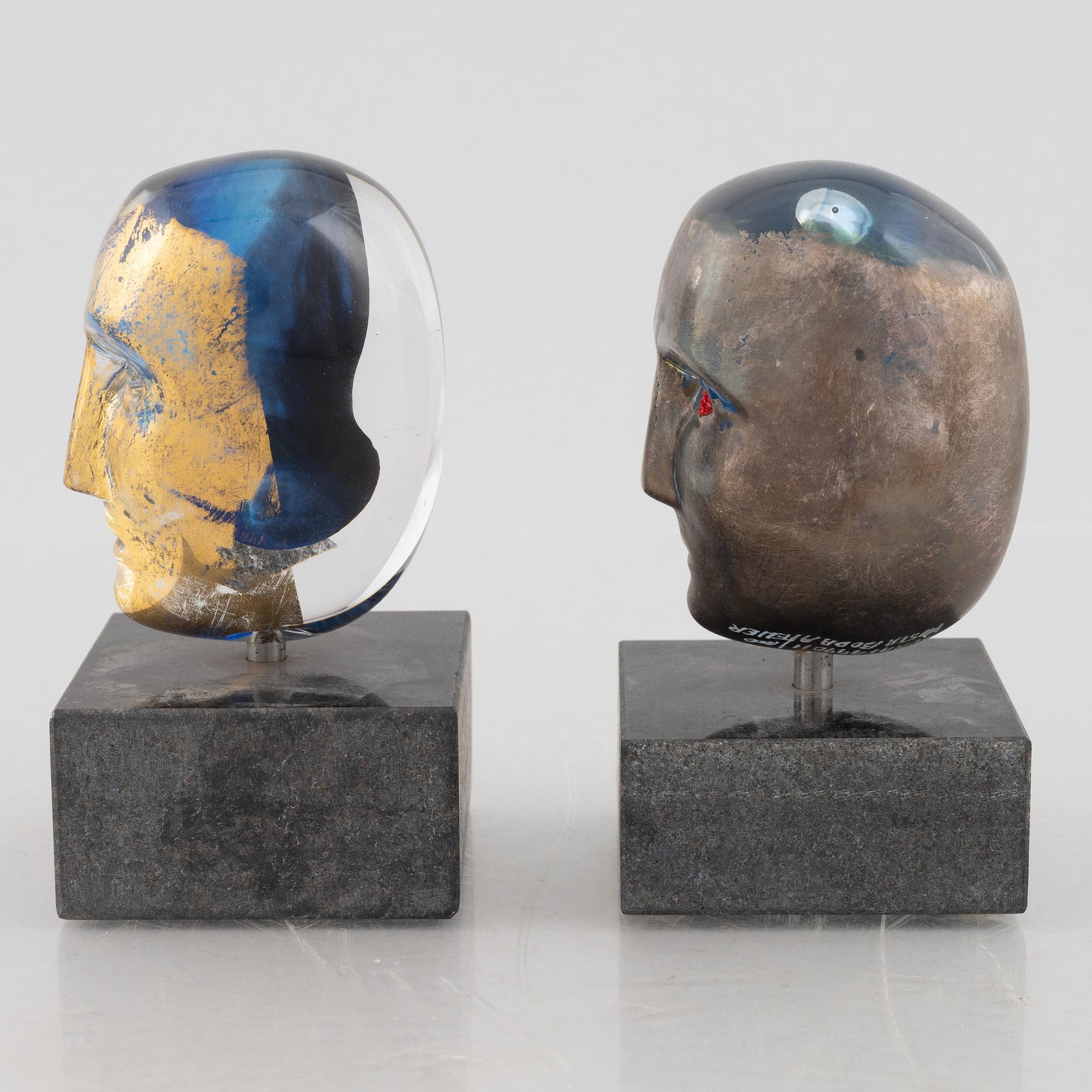 Bertil Vallien, sculptures, 2 pcs, Kosta Boda.