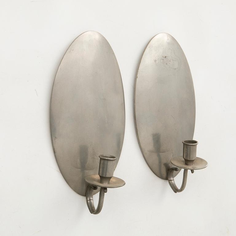 Ernst Svedbom, a pair of wall sconces Vetlanda 1930 pewter.