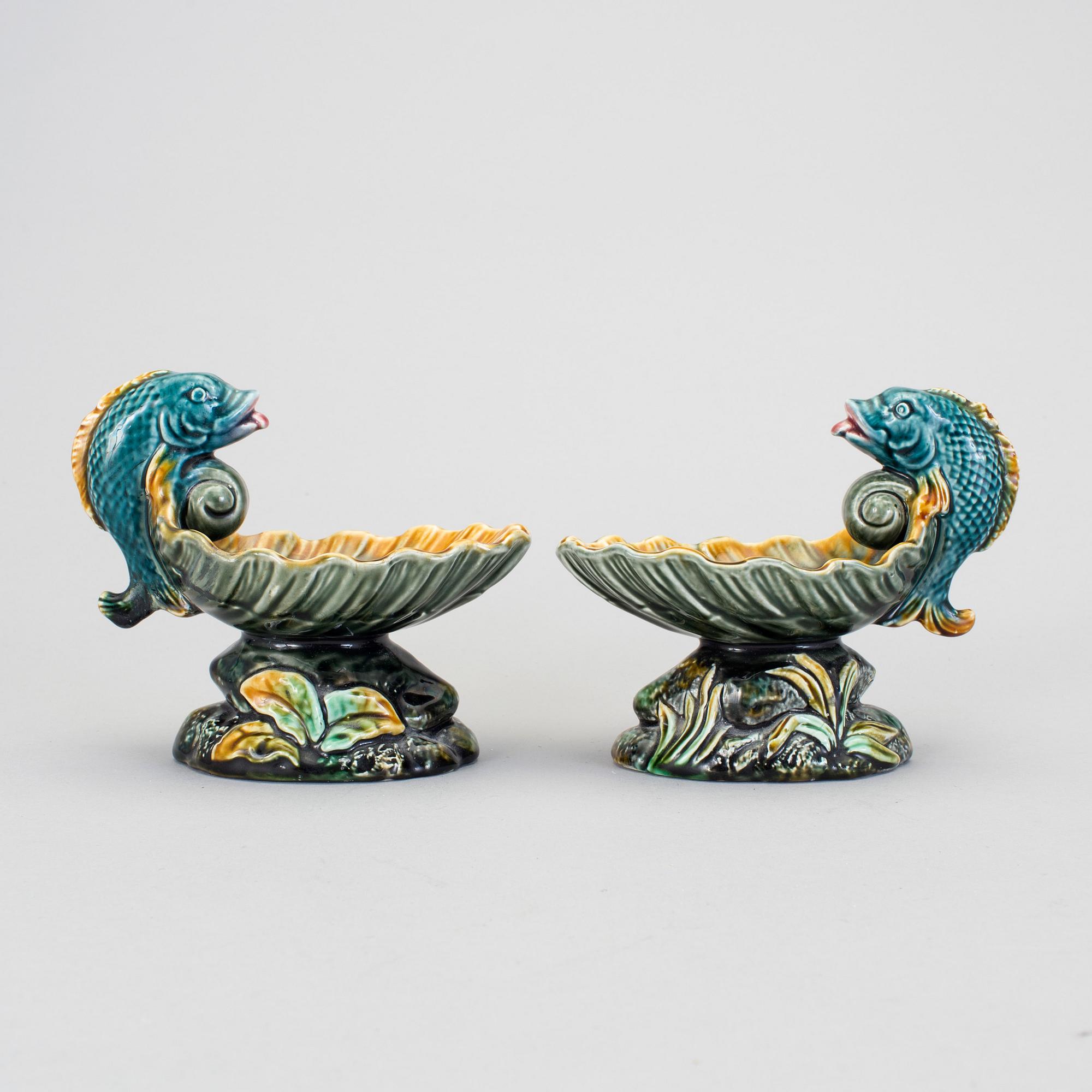 a pair of Jugend maiolica salt cellars by Rörstrand.
