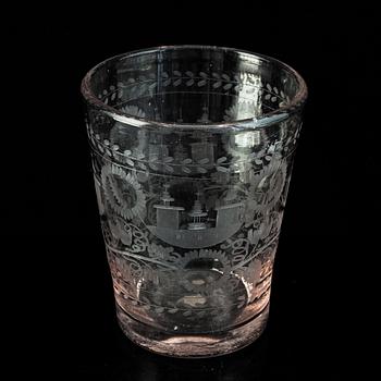 A cut and engraved glass beaker, 18th Century.