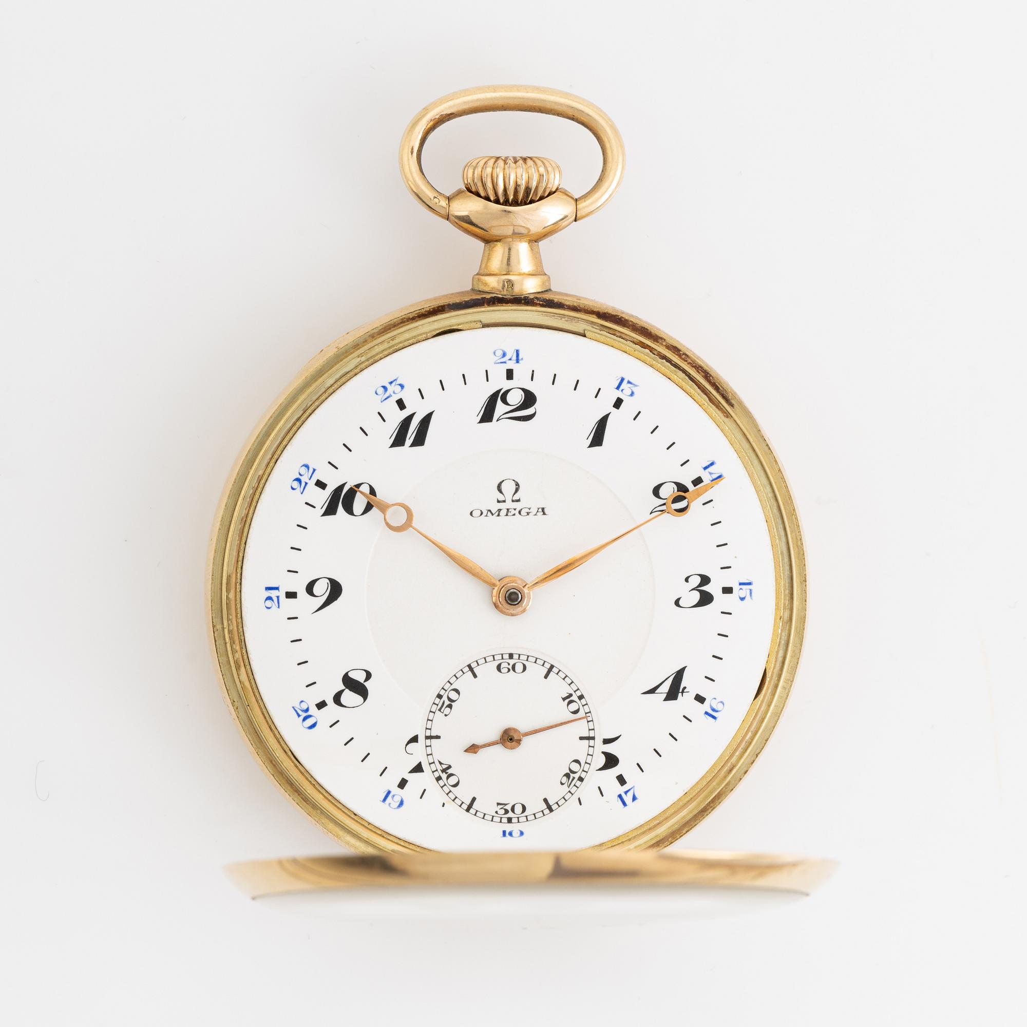 Omega pocket watch 14K gold with stand 49 mm. Bukowskis
