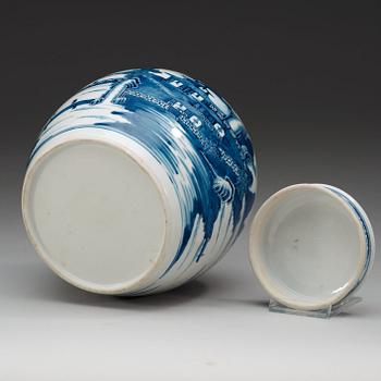 A blue and white jar with cover, Qing dynasty, Jiaqing (1796-1820).