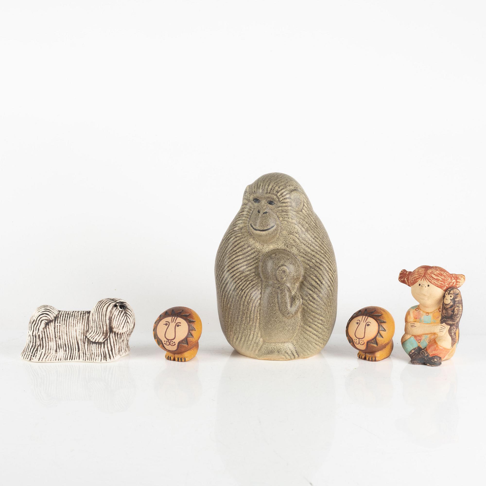 Lisa Larson, 5 figuriner, stengods, Gustavsberg.