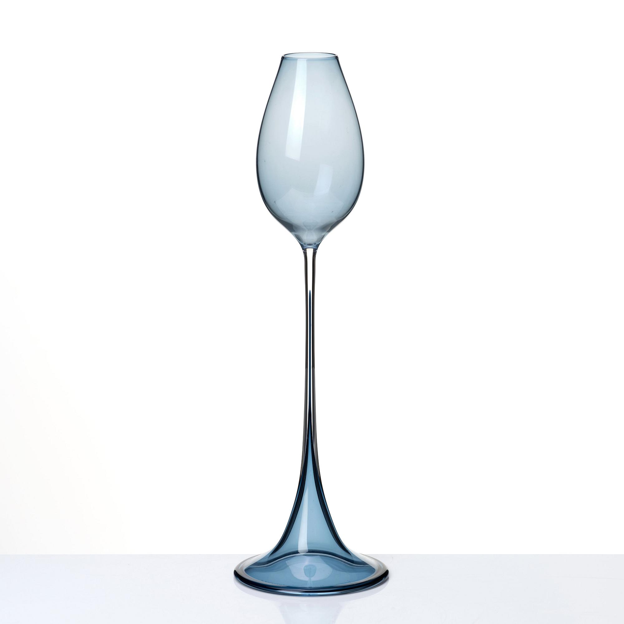 Nils Landberg, a blue glass goblet, Orrefors, Sweden 1957.
