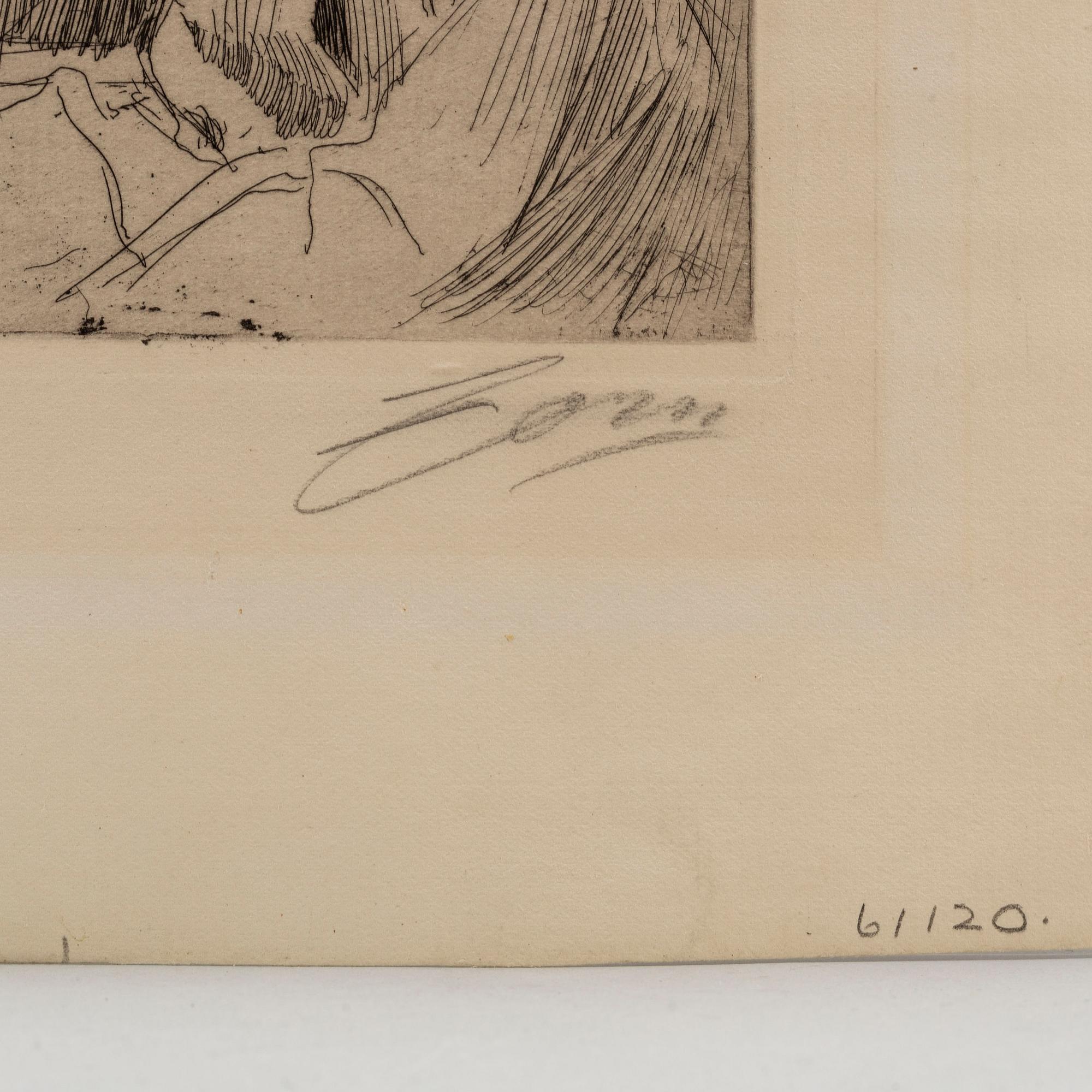 ANDERS ZORN, etching, 1897, state I of II, signed in pencil.