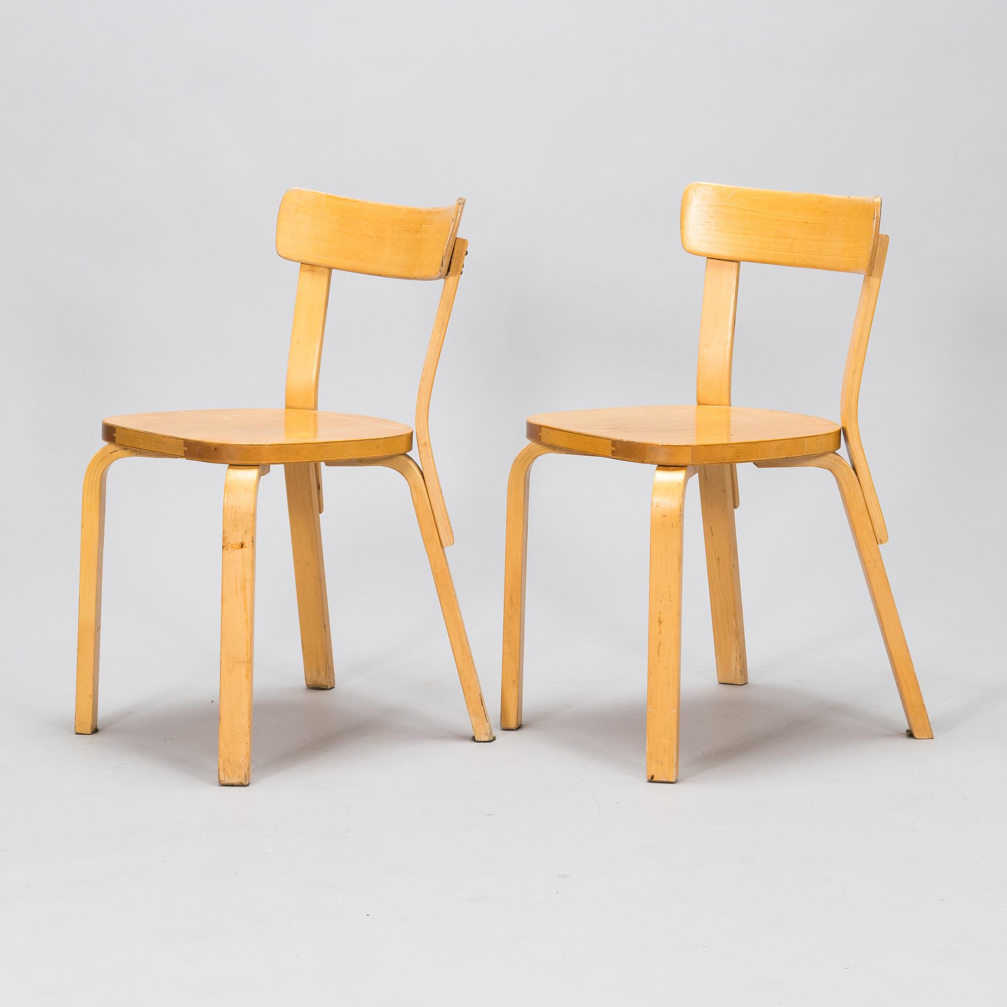 Alvar Aalto, six chairs model 69, Artek, 1950s-60s.