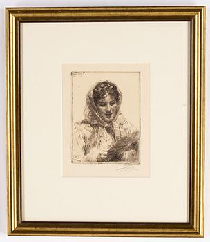 Anders Zorn, etching, 1913, signed in pencil.