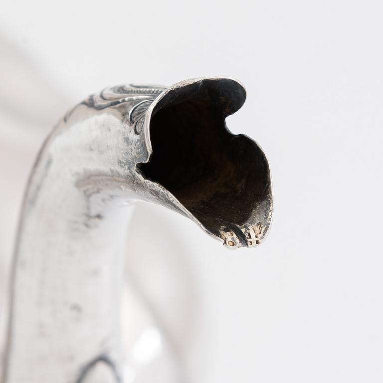 A mid-19th-century Imperial Russian silver coffee pot, Moscow 1848. Unidentified Cyrillic maker's mark IL.