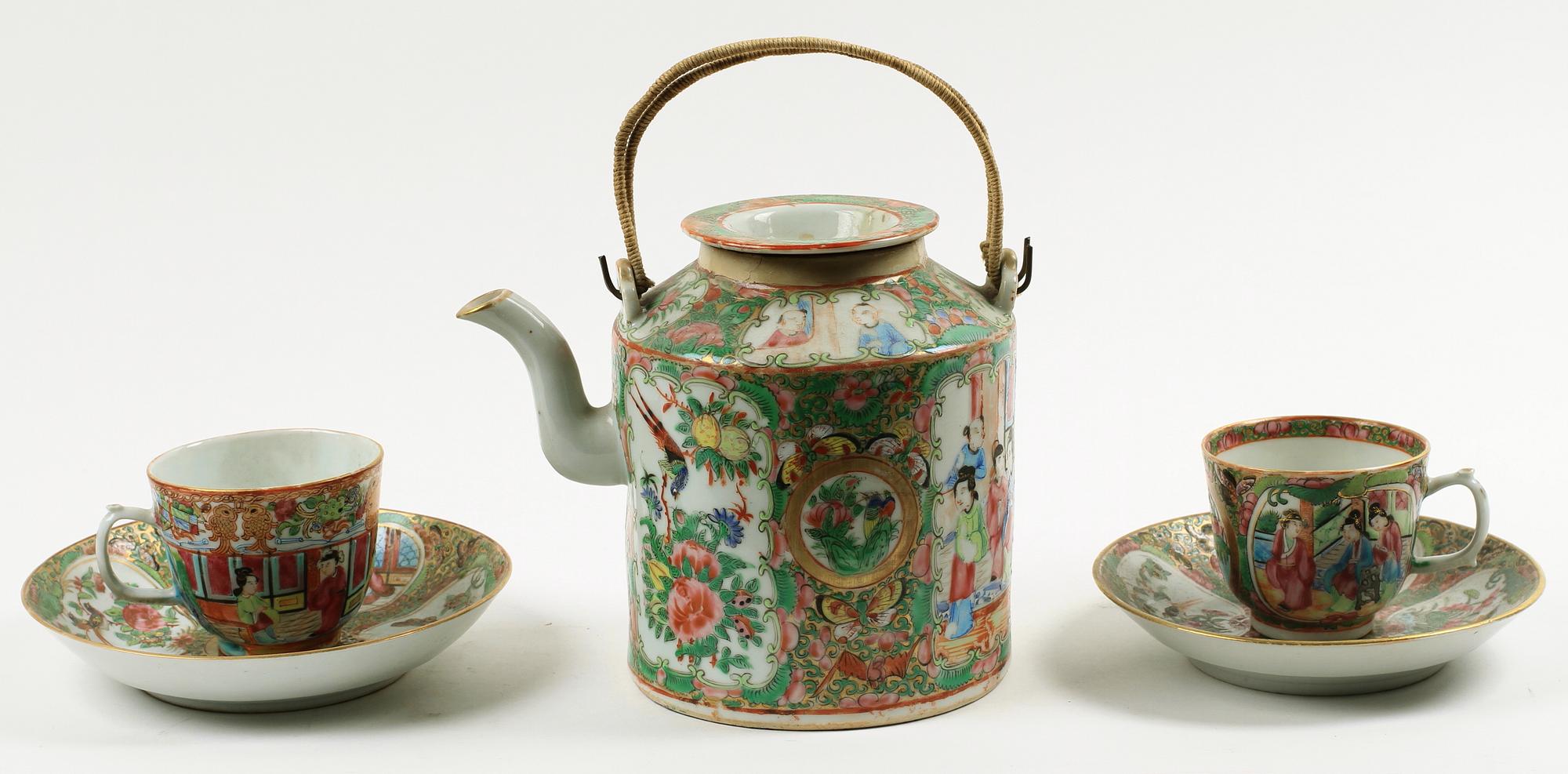 PARTI PORSLIN, 5 delar, Kanton, Kina, 1800-talets andra hälft.