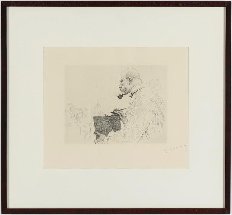 CARL LARSSON, etching, signed C.L in pencil. Executed 1912. State 2. 121 signed copies. "Self-portrait".