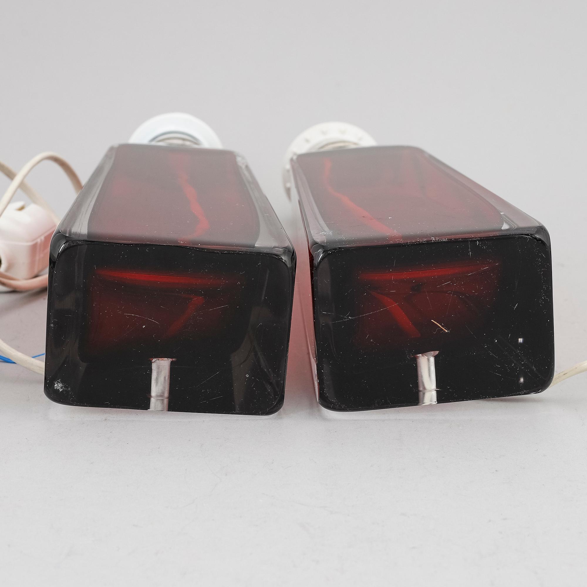 CARL FAGERLUND, a pair of glass table lights, Orrefors.