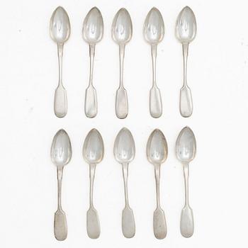 Ten silver teaspoons, Pjotr Tsuksanov, assay mark of Yakov Nikolayevich Lyapunov, St Petersburg, 1898–1903.