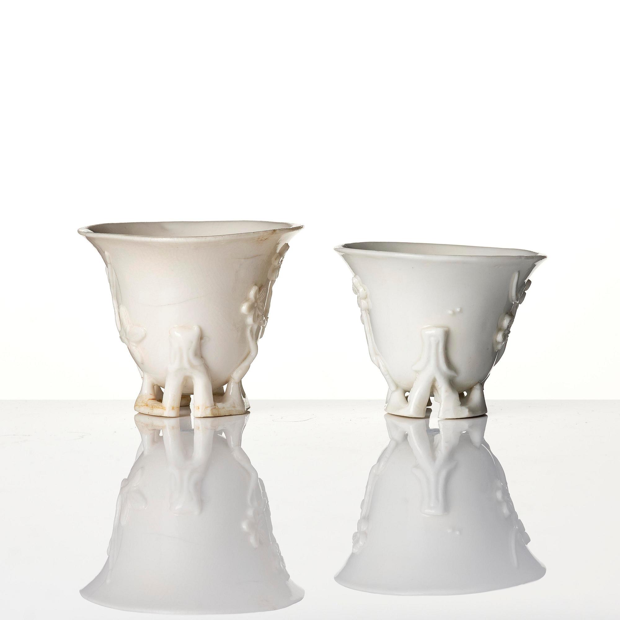 A set of three blanc de chine cups, Qing dynasty, Kangxi (1662-1722).