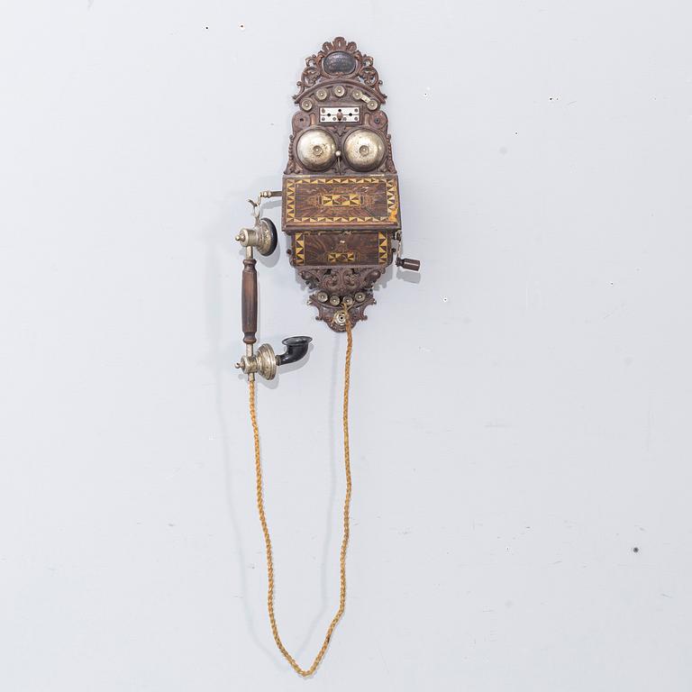 A Norwegian "Elektrisk Bureau" wall mounted telephone modell year 1898.