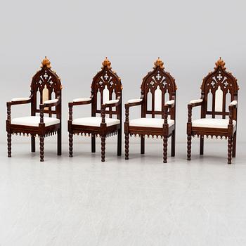 Eight Gothic Revival / Neo-Gothic Chairs, probably Austria, 19th century.