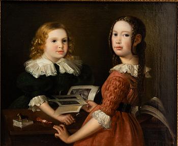 Erik Wahlbergson, attributed, Siblings with illustrated book.