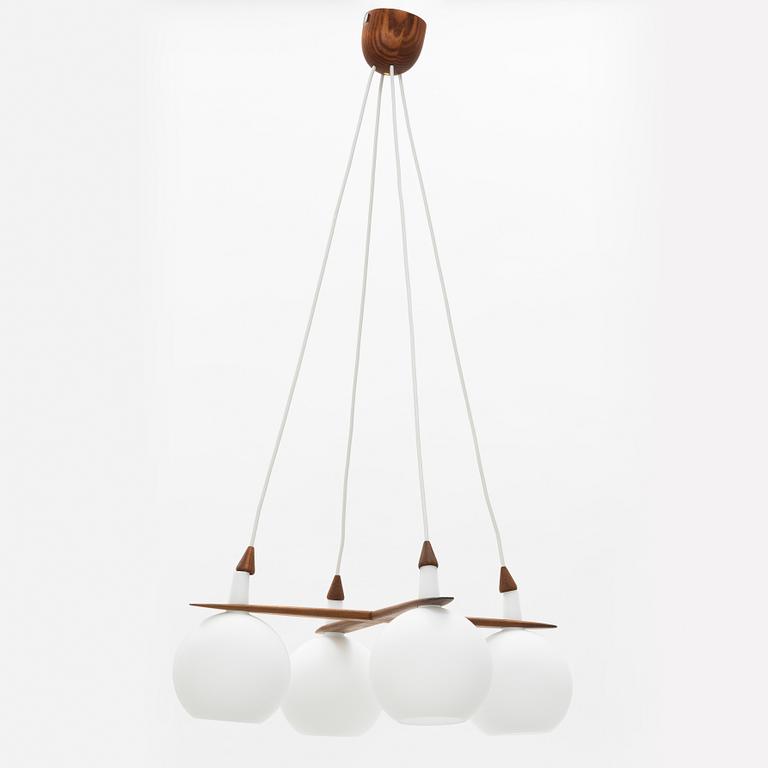 Uno & Östen Kristiansson, a teak and glass ceiling light, Luxus, Vittsjö.