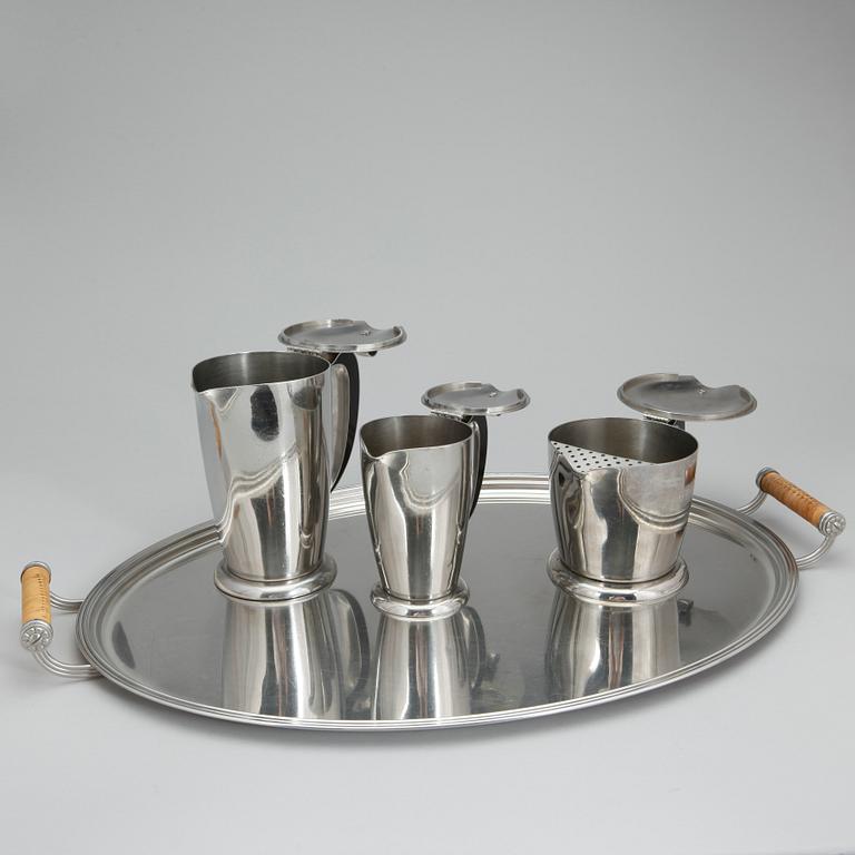 KAFFESERVIS, 4 delar, rostfritt stål, Folke Arström, Gense.