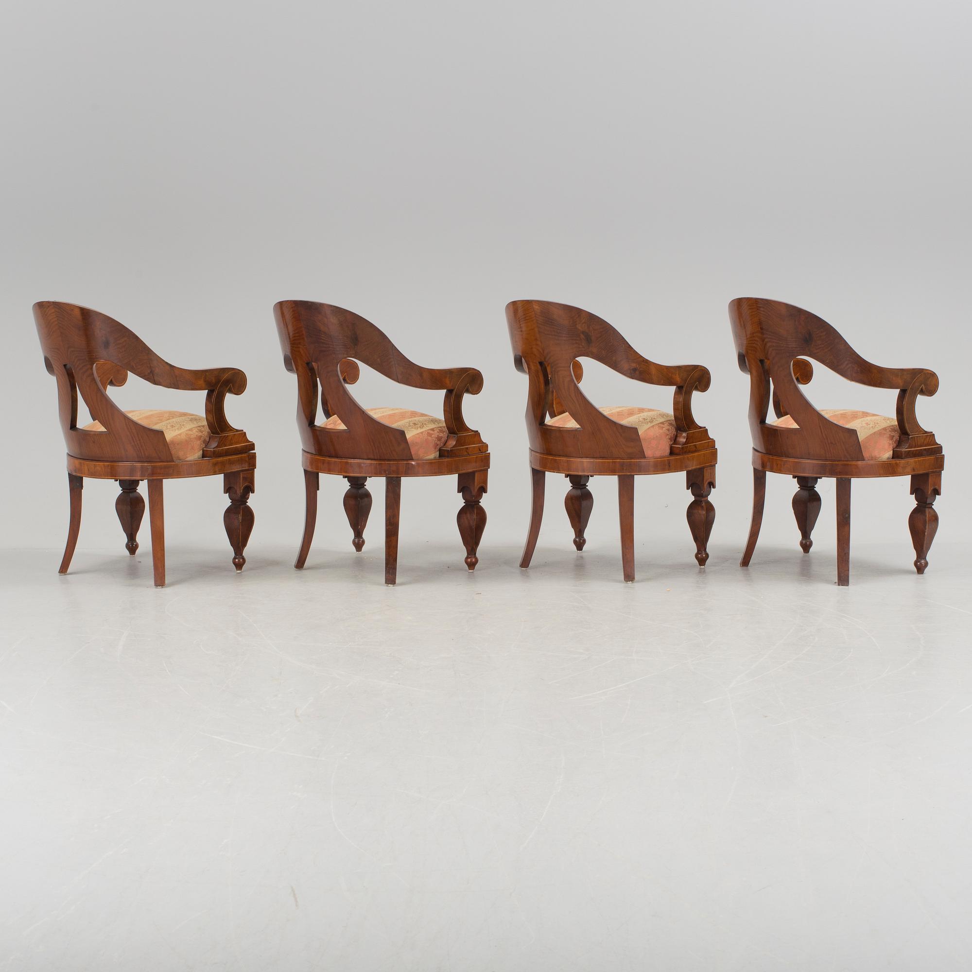 A set of four Empire armchairs "chaise gondole", Austria-Hungary first half 1800's.