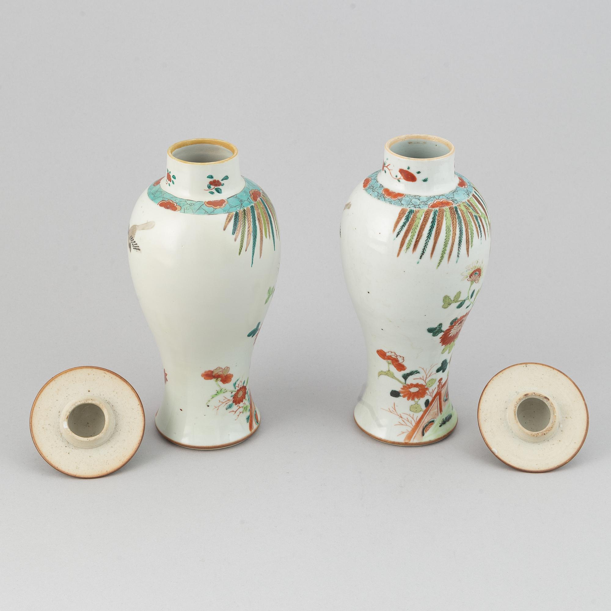 A pair of famille rose vases with covers, Qing dynasty, Qianlong (1736-95).