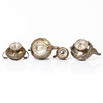 Kaffe- och teservis, 4 delar, silver, London, England 1828-29, Joseph Craddock resp Josiah Barnett.