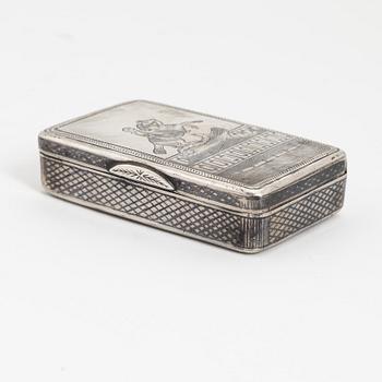 A Russian silver and niello box, mark of Alexander Fuld, Moscow circa 1880.