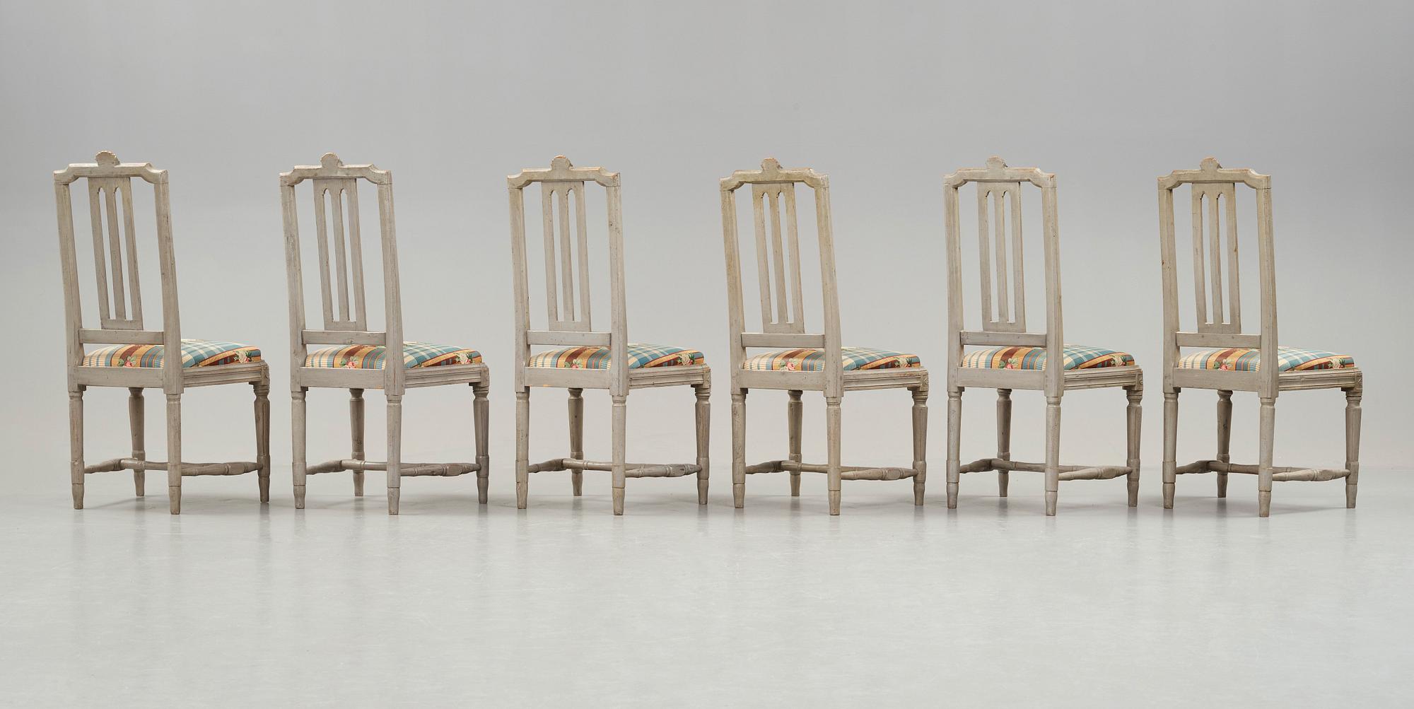 Six Gustavian late 18th century chairs by Erik Öhrmark, master in Stockholm 1777-1813.